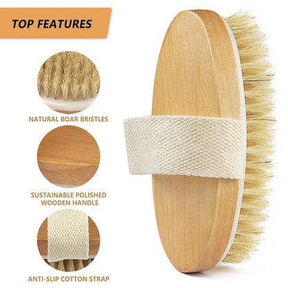 Wooden Natural Bristle Soft Exfoliating Bath or Shower Brush for body massage & skin care