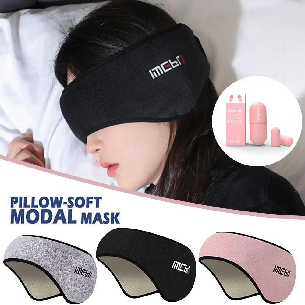 Plush Cosy Cotton Sleep Mask with Earmuff designed to block out light and sound in one