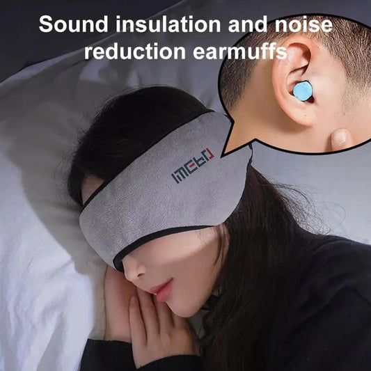 Plush Cosy Cotton Sleep Mask with Earmuff designed to block out light and sound in one