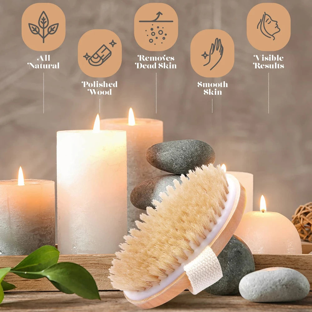 Wooden Natural Bristle Soft Exfoliating Bath or Shower Brush for body massage & skin care