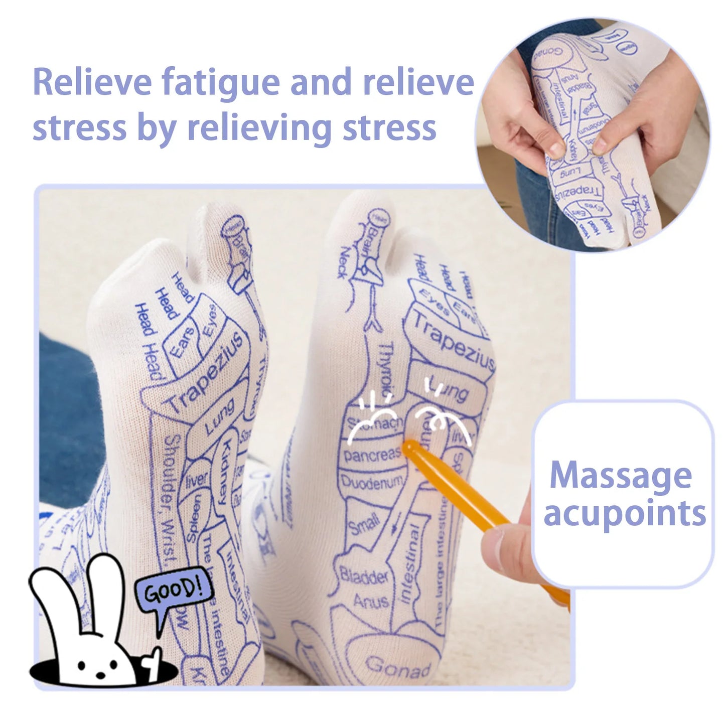 Reflexology Socks to guide Foot Massage - to relieve Tired Feet  &  help with Muscle Relaxation